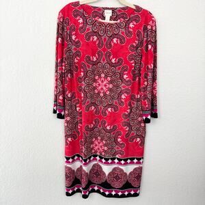 Chico's Womens Shift Midi Dress Size XL Paisley Stretch Flowy Red
